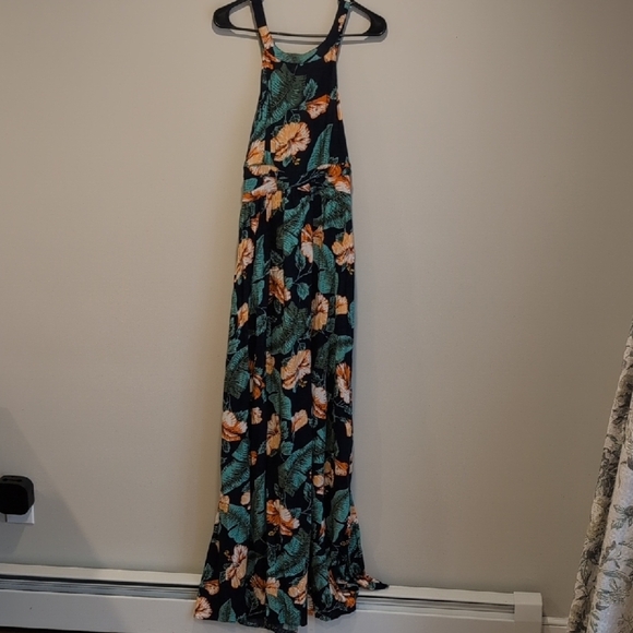 Lulus Dresses & Skirts - Lulu's Black Maxi Dress with Teal Leaves & Orange Floral Print